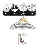 Kindsblick ® Indianer Kindergarderobe in Schwarz/Weiß inkl. DIN A4 Poster - Garderobe mit 4 Kleiderhaken für Kinder - Wunderschöne Deko für jedes Kinderzimmer - Maße (38 x 15 x 1 cm)