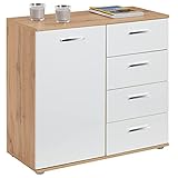 CARO-Möbel Kommode Sideboard Schrank Chicago in Wotan Eiche/weiß, mit 1 Tür und 4 Schubladen Highboard