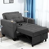 DURASPACE 99cm Schlaferstuhl, 3-in-1 umwandelbarer Stuhl Bett, ausziehbarer Schlafsessel, Schlafsofa mit USB-Anschlüssen, Seitentasche, Getränkehalter für kleinen Raum (Dunkelgrau)