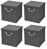 StickandShine 4er Set Dunkelgrau Faltbox 30 x 30 x 30 cm Aufbewahrungsbox faltbar mit Kordel und mit Deckel