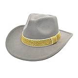 Cowboyhut breiter Krempe Strohhut Hat Wide Bim Western Stroh Strand SonnenmappeHerren breite Mütze mit Gürtelschnalle Verstellbare Hüte Western Cowboyhüte Sun Hat Sommer Elegante Dame Hüte