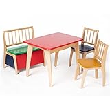 Geuther Kindersitzset Bambino Set mit Tisch, 2 x Kinderstuhl & Truhenbank Kindertisch mit Stühlen aus Holz Ideales Kinderzimmerzubehör bis 6 Jahre Passendes geuther Bambino Möbel-Set Bunt