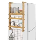 SoBuy KCR03-N Design Hängeregal für Kühlschrank Gewürzregal mit 3 verstellbaren Ablagen Küchenregal aus Bambus Natur BHT ca: 42x73x10cm