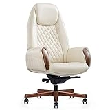 Bürostühle Luxus Ledersessel Chefsessel Business High-End Leder bequemer sitzender Massivholzstuhl in der Mittagspause (Color : Beige, Size : 80 * 80 * 134cm)