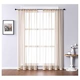 Mesnt Durchsichtige Gardinen, Polyester Halbtransparenter Voile-Vorhang für Schlafzimmer, Beige, H115 x B107 cm