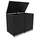 yorten Mülltonnenbox Müllboxen Mülltonnenverkleidung PE-Rattan für 2 Tonnen mit Schließsystem Schwarz 148 x 80 x 111 cm (B x T x H)