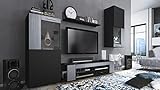 Vladon Wohnwand Movie, Anbauwand bestehend aus 1 TV-Board, 2 Vitrinen und 1 Regal, Schwarz matt/Schwarz matt/Avola-Anthrazit (Gesamt: 300 x 190 x 39 cm)