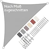 Sonnensegel Dreieckig Wasserdicht im Viele Größe und Farben, mit Befestigungs Kit PES Polyester, Sonnenschutz 95% UV Schutz, Reißfest Wetterfest für Terrasse Garten- Hellgrau, 1.6x1.6x2.3m