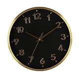 NELLN Nordische 12-Zoll-Wanduhr, dekoratives Sweep-Uhrwerk, rund, geräuschlos, Nicht tickend, Hängeuhren für Schlafzimmer, Schule, Badezimmer, Wohnzimmer, Goldschwarz