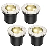 EINFEBEN 4er set LED Bodenstrahler, 3W Runde Bodeneinbaustrahler, IP67 Bodenleuchte rostfrei für Garten Treppen Auffahrt (Warmweiß)