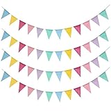 Leeyunbee Wimpelkette, 4 Stück 4M Wimpel, Mehrfarbig Dreieck Flaggen, 12 Flaggen Jede Girlande, Leinenimitat Banner für Hochzeit Geburtstag Garden Party Weihnachten Dekoration Indoor Outdoor