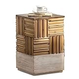 Couchtisch 11,8'' x 19'' Beistelltische, quadratischer Nachttisch mit Stauraum im Inneren for Schlafzimmer, Wohnzimmer, Bauernhaus, Pflanzenständer for Balkon, komplett montiert, rustikaler Stil Beist