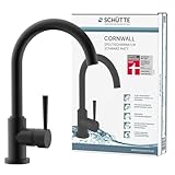 SCHÜTTE 79166 Küchenarmatur Cornwall, 360 Grad schwenkbarer Wasserhahn Küche, Mischbatterie für die Spüle mit Einhebelmischer, Spültischarmatur Küchenspüle, Schwarz matt