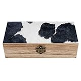 OTRAHCSD Quadratische Holzkiste, Schwarz und Weiß Rindsleder Holz Aufbewahrungsbox Dekorative Home Holzkiste für Sammlerstücke