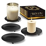 PROLUXE ® Kerzenhalter Schwarz 4tlg. - Elegantes & Stilvolles Design - Kerzenständer aus hochwertigem Metall - Kerzenuntersetzer - Premium Qualität Kerzen Deko - 4er Set Kerzenteller - Geschenkartikel