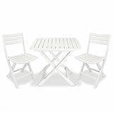 JUNZAI 3-TLG. Bistro-Set Klappbar, Gartenset Tisch Und Stühle, Balkon Möbel Für Kleinen Balkon, Terrassenmöbel, Balkonset, Balkonmöbel, Kunststoff Weiß