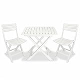 JUNZAI 3-TLG. Bistro-Set Klappbar, Gartenset Tisch Und Stühle, Balkon Möbel Für Kleinen Balkon, Terrassenmöbel, Balkonset, Balkonmöbel, Kunststoff Weiß