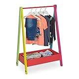 Relaxdays Kinder Kleiderständer, Kleiderstange für Kinderzimmer, mit Ablage, HBT: 99x64,5x42 cm, Kindergarderobe, bunt