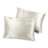 Sweet Jojo Designs Gold und Taupe Satin Luxus Gepard Druck für Haar und Haut Kissenbezüge Standard Queen Kissenbezug Set für Bett Dekorative Akzent 2-teilig Weich seidig glänzend Leopard Schimmer