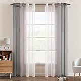 EMEMA Voile Vorhang Zweifarbiger Vorhang mit Ösen Transparente Gardine Ösenschal Fensterschal Lichtdurchlässig für Schlafzimmer 2er Set 140x225cm Grau