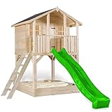 Stelzenhaus Tobi 510 - das Kompakte Spielhaus für jeden Garten mit Einer Podesthöhe von 150 cm, inkl. Dachpappe, Sicherheitsgriffe und Rutsche apfelgrün