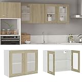 BULANED Hängeglasschrank Küche, Küchenschrank, Schrank Mit Glastüren, Küchenhängeschränke, Wandvitrine Hängend, Sonoma-Eiche 80x31x60 cm Spanplatte
