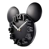 Lafocuse 3D Ziffern Micky Maus Wanduhr für Jungen und Mädchen, Kinder Wanduhr Schwarz Deko, Uhren fürs Kinderzimmer Kindergarten Schule 32x28x5cm