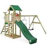 Wickey Spielturm Klettergerüst MultiFlyer Light, Schaukel & grüner Rutsche, Outdoor Kinder Kletterturm mit Sandkasten, Leiter & Spiel-Zubehör für den Garten