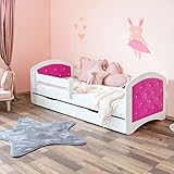 Jugendbett Kinderbett mit Rausfallschutz Matratze Schubladen und Lattenrost Kinderbetten für Mädchen und Junge 160x80cmKinder Bett mit eingebautem Kopfteil (Rosa)