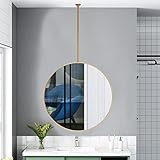 SUCHETA Rustikaler runder hängender Stangenspiegel, Badezimmer, Waschraum, Make-up, Rasieren, Decke, hängender Spiegel, Flur, Garderobe, Hotel, Zuhause, kommerzieller dekorativer Spiegel, Gold (Grö
