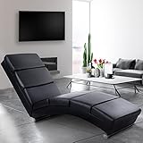 MIADOMODO® Relaxliege-Ergonomisch, Gepolstert, 154x51x73cm, Kunstleder-Wohnzimmer Relaxsessel, Liegestuhl, Liegesessel, Loungesessel, Sesselliege, Sofaliege, Polsterliege, Chaiselongue, Schwarz