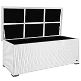 RS Trade® Exclusive 'Sienna' 650l Polyrattan Garten Kissenbox wetterfest (wasserdicht) 155 x 73 x 60 cm, Auflagenbox mit verstärktem Deckel und Gasdruckfedern, als Sitztruhe oder Tischplatte; Weiss