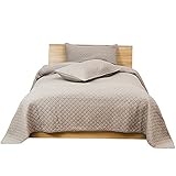 Komfort 3-teiliges Bettwäsche-Set – Luxus-Steppdecke, reine Stickerei, Enzym, Waschung, doppelseitig, Nähte, alle Jahreszeiten, wendbar, leicht, Tagesdecke, Bettwäsche, passende Kissenbezüge, Taupe