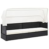 BULANED Gartensofa mit Sonnendach, Outdoor Sofa, Gartenbank, Gartenlounge Outdoor, Balkon Sofa, Liegesofa, Outdoorsofa, Schwarz Poly Rattan