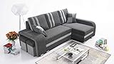 Robin York Ecksofa mit Schlaffunktion 2X Bettkasten 2X Kleine Kissen 2X Hocker Sofa L-Form Schlafsofa Freistehende Eckcouch Schlafcouch Wohnzimmermöbel Wohnlandschaft Rechts Grau