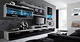 Skraut Home – Möbel TV - Möbel Set- Glanzlack Wohnwand, Wohnzimmer, Wohnzimmerschrank, Anbauwand, Esszimmer mit LEDs, Weiß matt und Schwarz lackiert, 250x194x42cm.
