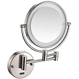 An der Wand montierter Sensorspiegel, Gesundheits-Make-up-Rasierspiegel, LED-beleuchteter Luxus-Badezimmerspiegel for den Hotelwaschtisch mit verstellbarer ausziehbarer 8-Zoll-5-facher Vergrößerung