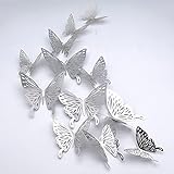Schmetterlinge Wanddeko 3D, CAYUDEN 24 Stück 3 Größen Silber Schmetterlinge Wanddeko 3D Schmetterlinge zum Aufkleben Wandaufkleber Schmetterlinge für die Wand, Zimmer, Hochzeit, Party Dekoration