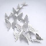 Schmetterlinge Wanddeko 3D, CAYUDEN 24 Stück 3 Größen Silber Schmetterlinge Wanddeko 3D Schmetterlinge zum Aufkleben Wandaufkleber Schmetterlinge für die Wand, Zimmer, Hochzeit, Party Dekoration