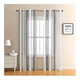 Mesnt Vorhänge Transparent, Polyester Bicolor-Streifen Halbtransparent Voile Netz Vorhang, Hellgrau, H160 x B96 cm