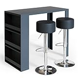 Vicco Bartisch Bar Weiß Anthrazit Tresen Bartresen Stehtisch Tisch Tresentisch Bistrotisch Küche mit 3 extra Fächern inkl. Barhocker (Anthrazit)
