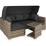 TecTake 800771 Aluminium Poly Rattan Lounge Set, 16-teilig, wetterfest, Garten Sofa mit Sonnendach, Outdoor Sitzgruppe inkl. Kissen und Beistelltisch (Natur | Nr. 403713)