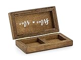 P&D Hochzeitsringe Holzbox MR&MRS Holz Truhe Schatulle 10x6cm Ringkissen Alternative Landhaus Hochzeit Deko Ringbox Ringkiste Ringträger Ringschatulle Trauringbox Trauung Hochzeitsdeko