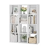 HOCSOK Bücherregal, Würfelregal mit 12 Fächern, Standregal Raumteiler, Freistehend Aktenhalter, für Kinderzimmer, Wohnzimmer, Arbeitszimmer, Büro, Weiß, 91 x 29 x 120cm