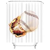 Duschvorhang Waschbar Weiß, Duschvorhang Eckbadewanne 165X200cm Polyester Duschvorhänge Brennender Baseball Wasserdicht