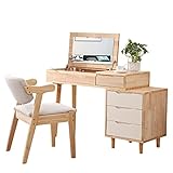 Schminktisch Set mit Hocker 4 Schubladen und Massivholz Klappspiegel Kosmetik Make-up Tisch Schminkkonsole Kommode Arbeitszimmer Schreibtisch Computertisch Schlafzimmer Möbel Mädchen Geschenk