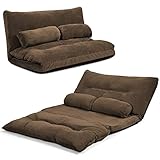 RELAX4LIFE Bodensofa Klappbar, Schlafsofa inkl. 2 Kissen, 3 in 1 Schlafsessel mit 6-stufig Verstellbarer Rückenlehne, Klappsofa mit Bettfunktion, Sofabett für Wohnzimmer Schlafzimmer (Braun)