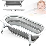 Baby Badewanne faltbar/Reisebadewanne mit Abflussstöpsel - Thermofunktion (ZUSAMMENKLAPPBAR) (GRAU)