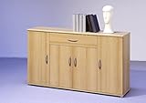 Sideboard Kommode Anrichte Mehrzweckschrank Highboard Schrank Lilly 13 Varianten mit 4 Türen, 1 Schubkasten und 3 Regalböden, 117 cm breit (Buche)