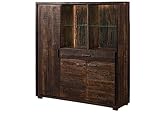 MASSIVMOEBEL24.DE | Bark Highboard aus Massivholz #215 | aus Akazienholz - Dunkelbraun, lackiert | 140x40x150 cm | 10 Fächer & 1 Schublade | Aufbewahrungsschrank Wandschrank
